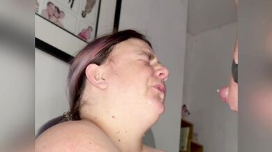 Cum Slut takes huge facial!