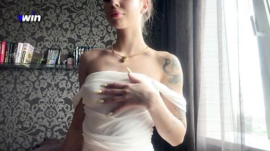 A bitch in a white dress with heels wants sex