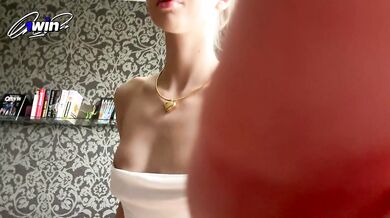 A bitch in a white dress with heels wants sex