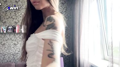 A bitch in a white dress with heels wants sex