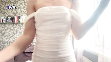 A bitch in a white dress with heels wants sex
