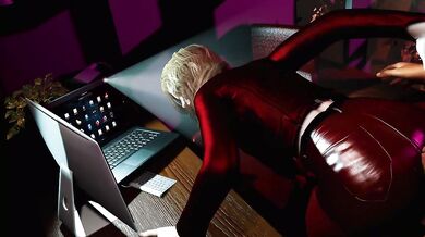 Korean girlfriend in red leather outfit having rough sex
