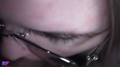 Slobbery blowjob close-up from an excellent student with glasses