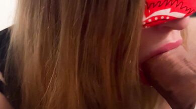 Beautiful girl gives a blowjob close-up and I cum in her mouth