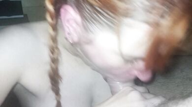 Blowjob from a red-haired beauty in a sauna