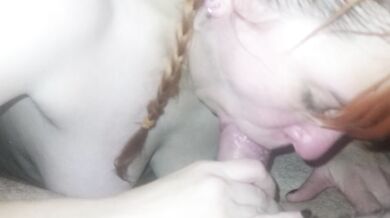 Blowjob from a red-haired beauty in a sauna