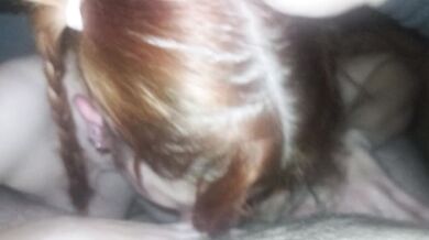 Blowjob from a red-haired beauty in a sauna