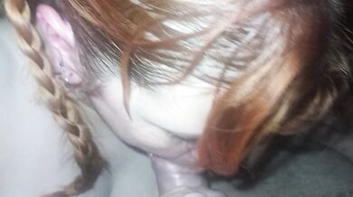 Blowjob from a red-haired beauty in a sauna