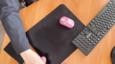 Naughty secretary masturbates in the office and gets cum on glasses