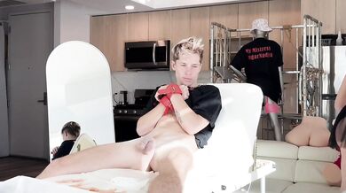 male dick waxing from a hot Russian blonde Milf - SugarNadya and Kyle Stroker