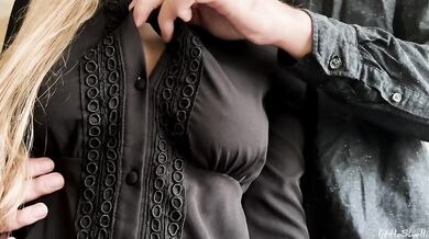 I caress the boobs of a sexy coworker - She cums from rubbing her nipples - littleShelli
