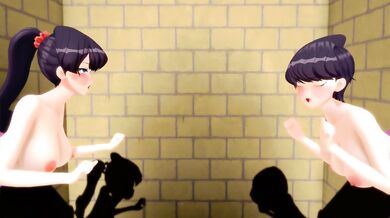 Komi Shouko and Komi Shuuko - Stuck in Wall
