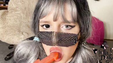 Girl with ponytails loves sweets