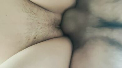 Quick penetration of a student's hairy pussy close-up