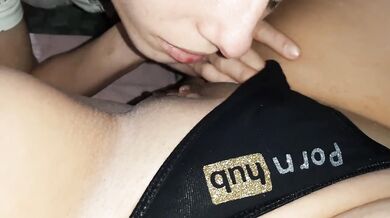 My girlfriend heard the sound and smell of my wet pussy in panties and started to lick me