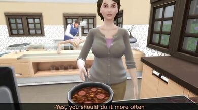Stepdad fingering stepdaughter in front of stepmother in kitchen
