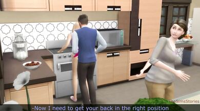 Stepdad fingering stepdaughter in front of stepmother in kitchen