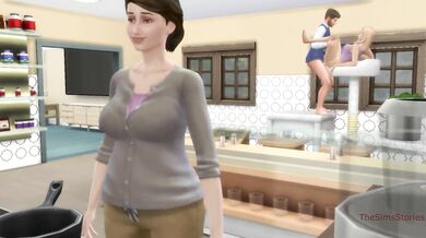 Stepdad fingering stepdaughter in front of stepmother in kitchen