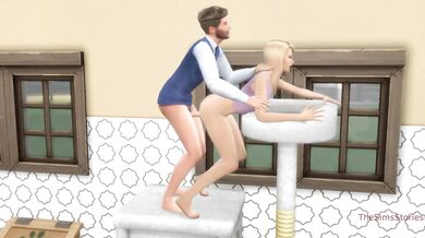 Stepdad fingering stepdaughter in front of stepmother in kitchen