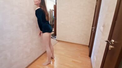 Girl masturbated against the wall, while her guests were in the next room