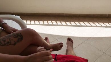 Balkony handjob at Tunisian hotel, then I'm jerking off to stepsister body