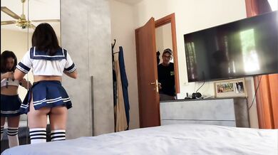 Schoolgirl stepsister fucked before school while parents are away from home