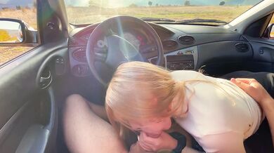 Sloppy Blowjob inside the Car in Countryside