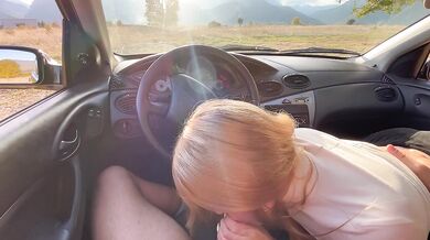 Sloppy Blowjob inside the Car in Countryside