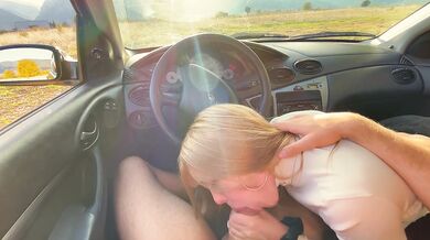 Sloppy Blowjob inside the Car in Countryside
