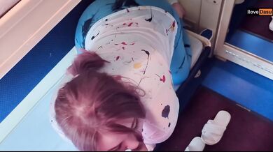 Horny teen get milkywayed on a train trip