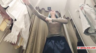 Trying on transparent sexy clothes in a mall. Look at me in the fitting room and jerk off