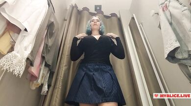 Trying on transparent sexy clothes in a mall. Look at me in the fitting room and jerk off