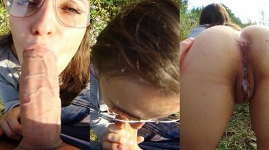 Vertical Outdoor Action: Blowjob, Sex & Creampie