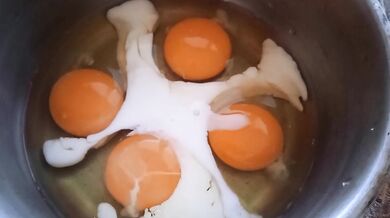 I cook delicious fried eggs. Delicious breakfast recipe