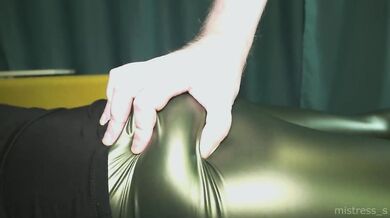 Slapping, touching and snatching my ass in green leather leggings