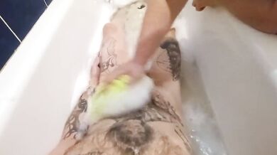 stepmom washes me in the bathroom and jerks off my cock