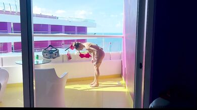 Ukrainian woman caught in public at a Caribbean resort and room service arrives too.
