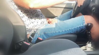 Cumshot while driving a car at speed.