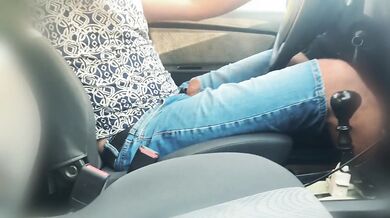 Cumshot while driving a car at speed.