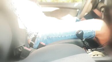 Cumshot while driving a car at speed.