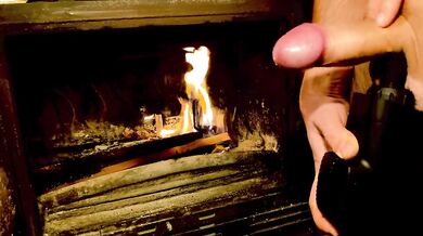 Fire and handjob with a vibrator, beautiful view.
