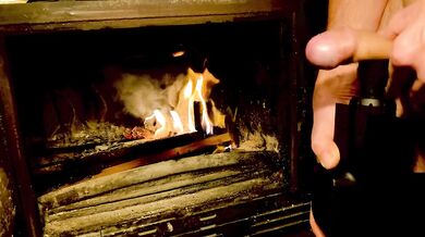 Fire and handjob with a vibrator, beautiful view.