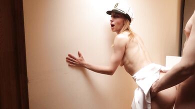 Hard anal sex with liner waitress from Ukraine. Fucked her roughly in the ass against the wall
