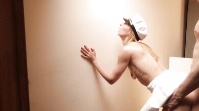 Hard anal sex with liner waitress from Ukraine. Fucked her roughly in the ass against the wall