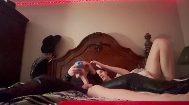 Femboy fucks ass with dildo and eats cum