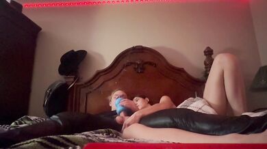 Femboy fucks ass with dildo and eats cum