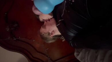 Femboy fucks ass with dildo and eats cum