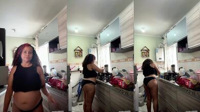 Chubby Latina Cooking in Panties Shirt Big Ass Fat Belly Jiggle