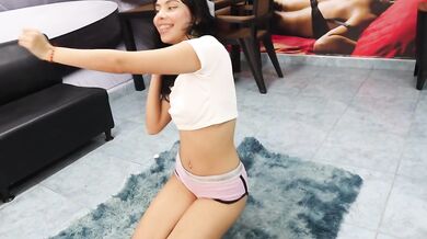 I invite my gym student to do practice exercises at my house, and she gets naked at my house, and I fuck her really good.