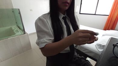 FIRST PART hot girl wants to fuck after school... they fill her face with semen